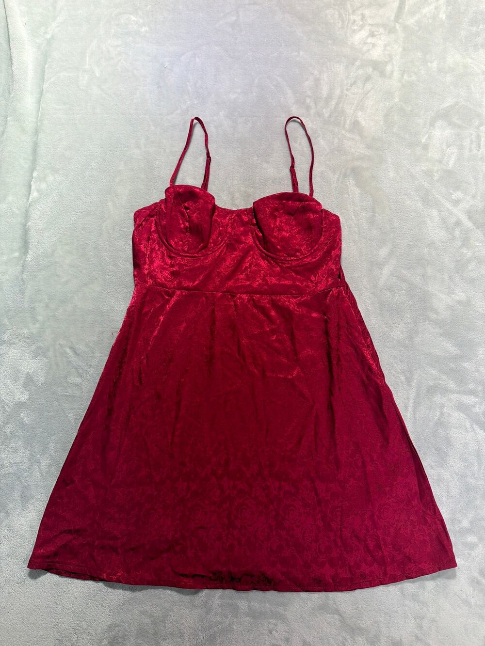 Princess Polly Diva Mini Dress Red Satin Floral Jacquard Underwire US 8 Party